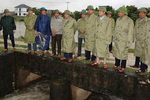 Lãnh đạo Tỉnh ủy Thanh Hóa cùng các thành viên đoàn công tác kiển tra vận hành tiêu, thoát nước ở huyện Hà Trung.