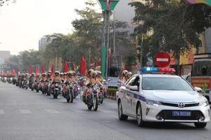 Công an tỉnh Thái Bình ra quân bảo đảm an ninh trật tự Tết Nguyên đán Ất Tỵ. (Ảnh: Công an cung cấp)