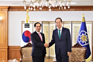 Bộ trưởng Ngoại giao Bùi Thanh Sơn hội kiến Thủ tướng Hàn Quốc Han Duck Soo. (Ảnh: Bộ Ngoại giao)