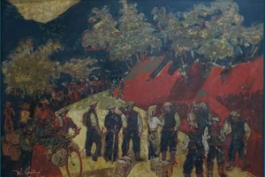 Tác phẩm "Đường lên Điện Biên" của họa sĩ Trần Khánh Chương.