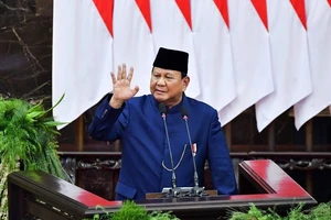 Tổng thống Prabowo Subianto phát biểu tại lễ nhậm chức ngày 20/10. (Ảnh: TTXVN phát)