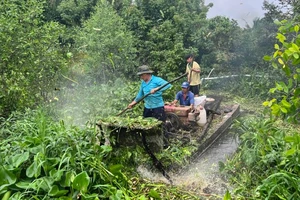 Máy phá lục bình, cỏ dại giúp khơi thông dòng chảy.