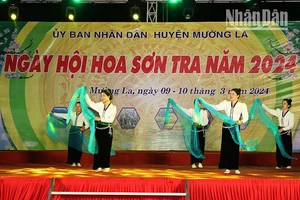 Một tiết mục văn nghệ của đồng bào dân tộc Thái tại ngày hội hoa sơn tra năm 2024 tại xã Ngọc Chiến.