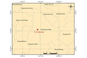 Bản đồ tâm chấn trận động đất có độ lớn 4.7 tại huyện Kon Plông, Kon Tum ngày 23/8.