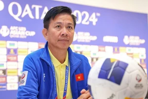 Huấn luyện viên trưởng U23 Việt Nam Hoàng Anh Tuấn tại buổi họp báo trước trận tứ kết gặp U23 Iraq. (Ảnh: VFF)
