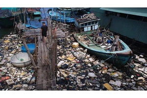 Thực trạng ô nhiễm rác thải nhựa tại bến tàu công viên Bạch Đằng. Ảnh: WWF - VietNam