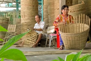 Nghề đan đát tại xã Vĩnh Phú Đông, huyện Phước Long, tỉnh Bạc Liêu giúp lao động địa phương yên tâm ở lại với xóm làng, không phải đi làm ăn xa. Ảnh: Phương Bằng