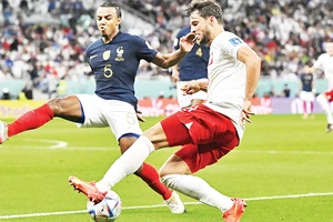 Pháp (áo xanh sẫm) trong trận hòa Ba Lan 1-1 ở lượt trận cuối vòng bảng. 