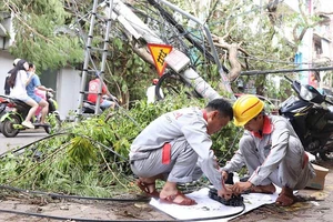 Nhân viên kỹ thuật các nhà cung cấp mạng đang khẩn trương khôi phục hệ thống thông tin liên lạc trên địa bàn Hải Phòng.