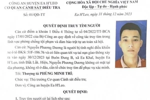 Quyết định truy tìm đối tượng Nguyễn Phương Dương của Công an huyện Ea H'leo.