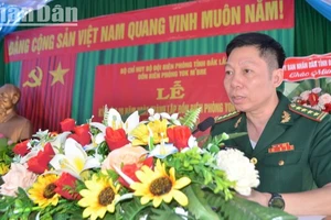 Đại tá Đỗ Quang Thấm, Chính ủy Bộ đội Biên phòng tỉnh Đắk Lắk phát biểu tại lễ kỷ niệm.