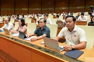 Các đại biểu dự phiên họp ở hội trường sáng 20/5. (Ảnh: BÙI GIANG)