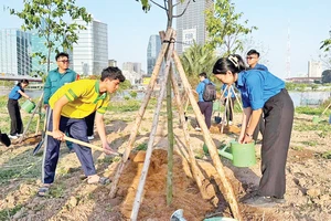 Tuổi trẻ thành phố Thủ Đức trồng cây xanh trong hoạt động khởi động Tháng Thanh niên 2025. 