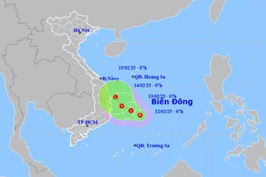 Vị trí và hướng di chuyển của áp thấp nhiệt đới. (Nguồn: nchmf.gov.vn)