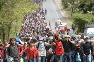 Người di cư Honduras di chuyển tại Camotan, Guatemala trong hành trình tới Mỹ. (Ảnh: AFP/TTXVN)