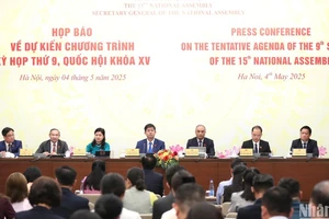 Quang cảnh họp báo về dự kiến chương trình Kỳ họp thứ 9, Quốc hội khóa XV, tổ chức chiều 4/5 tại Nhà Quốc hội. (Ảnh: DUY LINH)