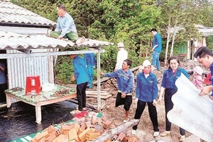 Đoàn viên, thanh niên Cà Mau hỗ trợ ngày công giúp chủ hộ tiết kiệm chi phí xây dựng nhà mới.