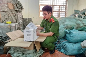 Số hàng giả bị lực lượng chức năng thu giữ. (Ảnh: Công an Nghệ An)