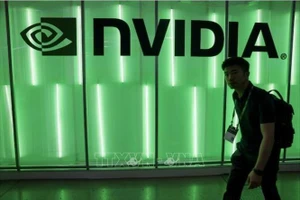 Biểu tượng của Tập đoàn Nvidia tại triển lãm máy tính ở Đài Loan. (Ảnh: REUTERS/TTXVN)