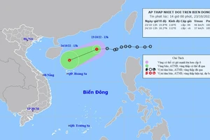 Vị trí và hướng di chuyển của áp thấp nhiệt đới. (Nguồn: nchmf.gov.vn)