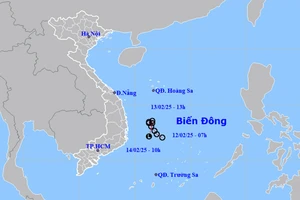 Vị trí và hướng di chuyển của vùng áp thấp (suy yếu từ áp thấp nhiệt đới). (Nguồn: nchmf.gov.vn)