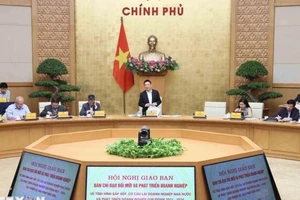 Phó Thủ tướng Hồ Đức Phớc, Trưởng ban Chỉ đạo Đổi mới và Phát triển doanh nghiệp phát biểu. (Ảnh: An Đăng/TTXVN)