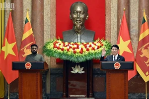 Chủ tịch nước Lương Cường và Tổng thống Sri Lanka tại cuộc gặp gỡ báo chí.