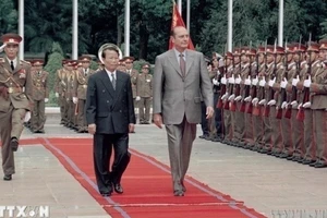 Chủ tịch nước Trần Đức Lương chủ trì Lễ đón Tổng thống Pháp Jacques Chirac thăm chính thức Việt Nam và dự Hội nghị Cấp cao Diễn đàn Á-Âu lần thứ 5 (ASEM 5), từ ngày 6-8/10/2004. (Ảnh: TTXVN)