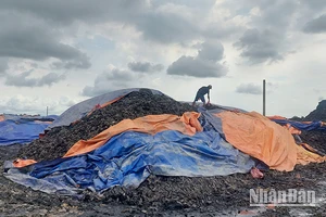 Điểm sản xuất "giá thể hữu cơ'' của Công ty Trách nhiệm hữu hạn Thương mại Dịch vụ Nông nghiệp Đ.L. (Ảnh: Công an cung cấp)