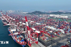 Cảng hàng hóa ở Thanh Đảo, tỉnh Sơn Đông (Trung Quốc). (Ảnh: THX/TTXVN)