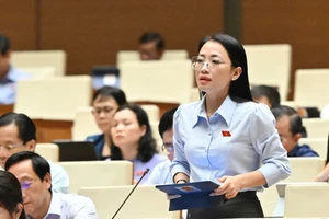 Đại biểu Quốc hội tỉnh Thái Bình phát biểu ý kiến thảo luận tại hội trường. (Ảnh THỦY NGUYÊN)