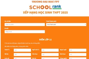 Giao diện công cụ xếp hạng học sinh THPT SchoolRank của Trường đại học FPT