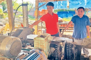 Anh Nguyễn Văn Công (người bên trái) trao đổi cách sản xuất hiệu quả với hội viên cựu chiến binh trong xã.