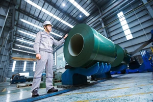 Dây chuyền sản xuất tôn màu tại nhà máy của Tập đoàn Hoà Phát. (Ảnh: NGUYỄN NGHI)