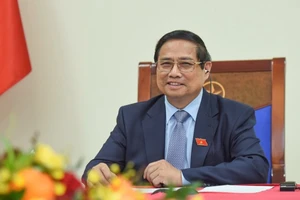 Thủ tướng Chính phủ Phạm Minh Chính phát biểu tại cuộc điện đàm với Thủ tướng Australia Anthony Albanese. (Ảnh: TRẦN HẢI). 