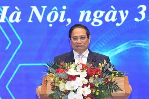 Thủ tướng Chính phủ Phạm Minh Chính phát biểu ý kiến tại Lễ khai trương Cổng Pháp luật quốc gia. (Ảnh: TRẦN HẢI)
