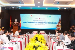 Toàn cảnh Hội thảo khoa học “Kinh tế biển xanh tạo động lực phát triển bền vững” do Ban Tuyên giáo Trung ương chủ trì, phối hợp Trường đại học Kinh tế, Đại học Quốc gia Hà Nội, tổ chức năm 2024. (Ảnh BTC)