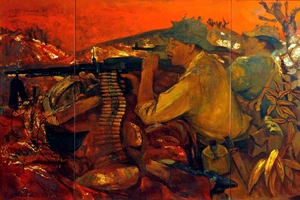 Tác phẩm "Quảng Trị 1972", chất liệu sơn mài.