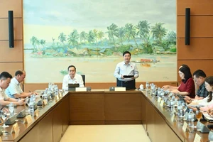 Đại biểu Quốc hội họp tại tổ cho ý kiến về dự án Luật sửa đổi, bổ sung một số điều của Luật Quốc tịch Việt Nam. (Ảnh: BÙI GIANG)
