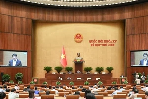Quốc hội làm việc tại hội trường nghe Tờ trình và Báo cáo thẩm tra dự án Luật sửa đổi, bổ sung một số điều của Bộ luật Hình sự. (Ảnh: BÙI GIANG)
