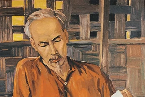 "Bác Hồ đọc Báo Nhân Dân" - tranh của họa sĩ Ngọc Hùng.