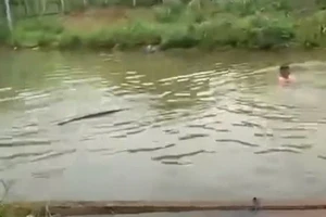 Hồ chứa nước, nơi xảy ra vụ đuối nước thương tâm.
