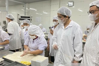 Đoàn kiểm tra liên ngành về an toàn thực phẩm của Hà Nội kiểm tra các cơ sở sản xuất trên địa bàn.