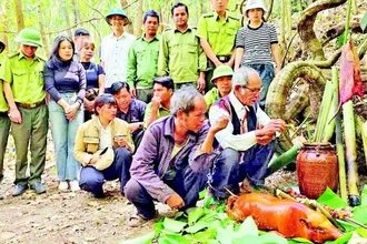Nghi lễ cúng thần rừng của người Gia Rai tại làng O Grang, xã Ia Pếch, huyện Ia Grai.