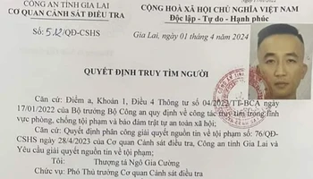 Ảnh Quyết định truy nã đối tượng Phạm Ngọc Hùng (ảnh do CA cung cấp)