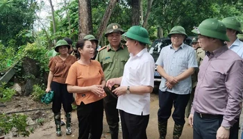 Phó Thủ tướng Chính phủ Hồ Đức Phớc thăm một hộ dân tại tổ 6, thị trấn Đồng Tâm, huyện Chợ Mới. (Ảnh: TUẤN SƠN)