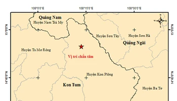 Vị trí tâm chấn trận động đất thứ 6 xảy ra trong ngày tại huyện Kon Plông, tỉnh Kon Tum. (Ảnh: Viện Vật lý Địa cầu)