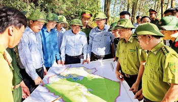 Lãnh đạo Ủy ban nhân dân tỉnh Hà Tĩnh cùng các lực lượng chức năng kiểm tra công tác phòng chống cháy rừng ở huyện Hương Khê.
