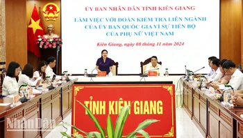 Thứ trưởng Lao động-Thương binh và Xã hội Nguyễn Thị Hà phát biểu tại buổi làm việc.