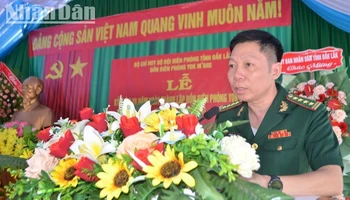 Đại tá Đỗ Quang Thấm, Chính ủy Bộ đội Biên phòng tỉnh Đắk Lắk phát biểu tại lễ kỷ niệm.